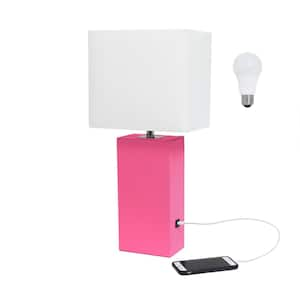 21 in. Hot Pink Modern Leather Wrapped Table Lamp, with LED Bulb Included