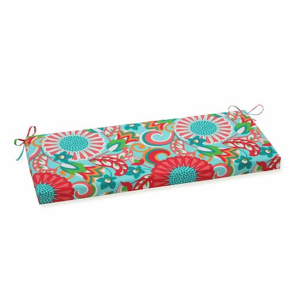 Pillow Perfect Floral Rectangular Outdoor Bench Cushion in Green