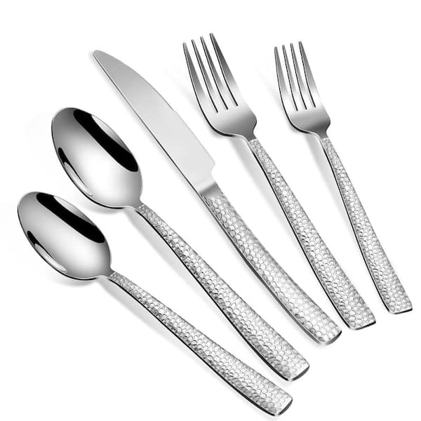 20-Piece Hammered Stainless Steel Flatware Set for 4 with Dinner Knife Fork Spoon, Food-Grade 18/0-grade