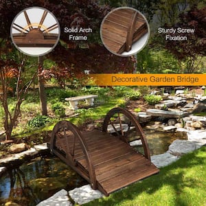3.3 ft. Wooden Garden Bridge Classic Arc Bridge Decorative Garden Landscape