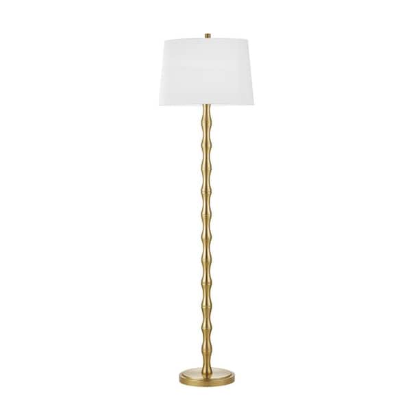 61 in. Gold Floor Lamp with White Fabric Shade