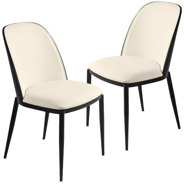 Leisuremod Tule Modern Black/White Dining Side Chair with PU Leather Seat and Steel Frame (Set of 2)