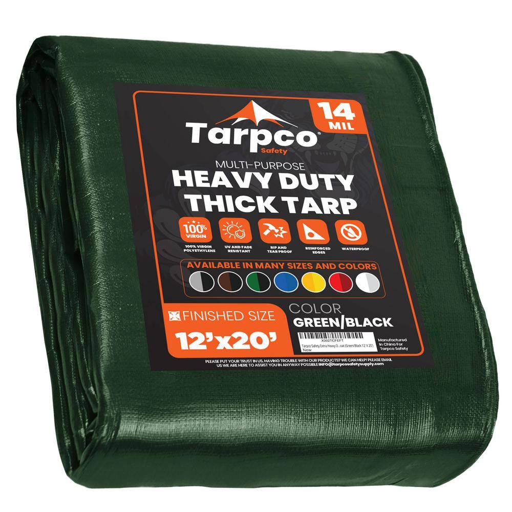 TARPCO SAFETY 12 ft. x 20 ft. Green/Black 14 Mil Heavy Duty ...