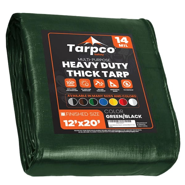 TARPCO SAFETY 12 ft. x 20 ft. Green/Black 14 Mil Heavy Duty Polyethylene Tarp, Waterproof, UV Resistant, Rip and Tear Proof