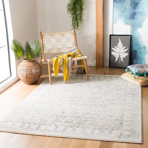 Tulum Ivory/Gray 7 ft. x 7 ft. Square Striped Distressed Border Area Rug