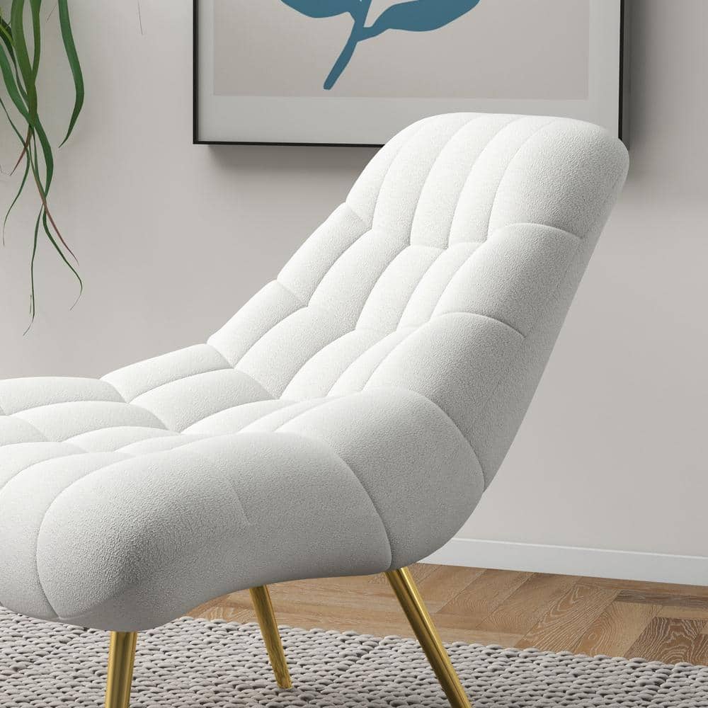 Eden Cream Boucle Fabric Lounge Chair with Gold Metal Legs