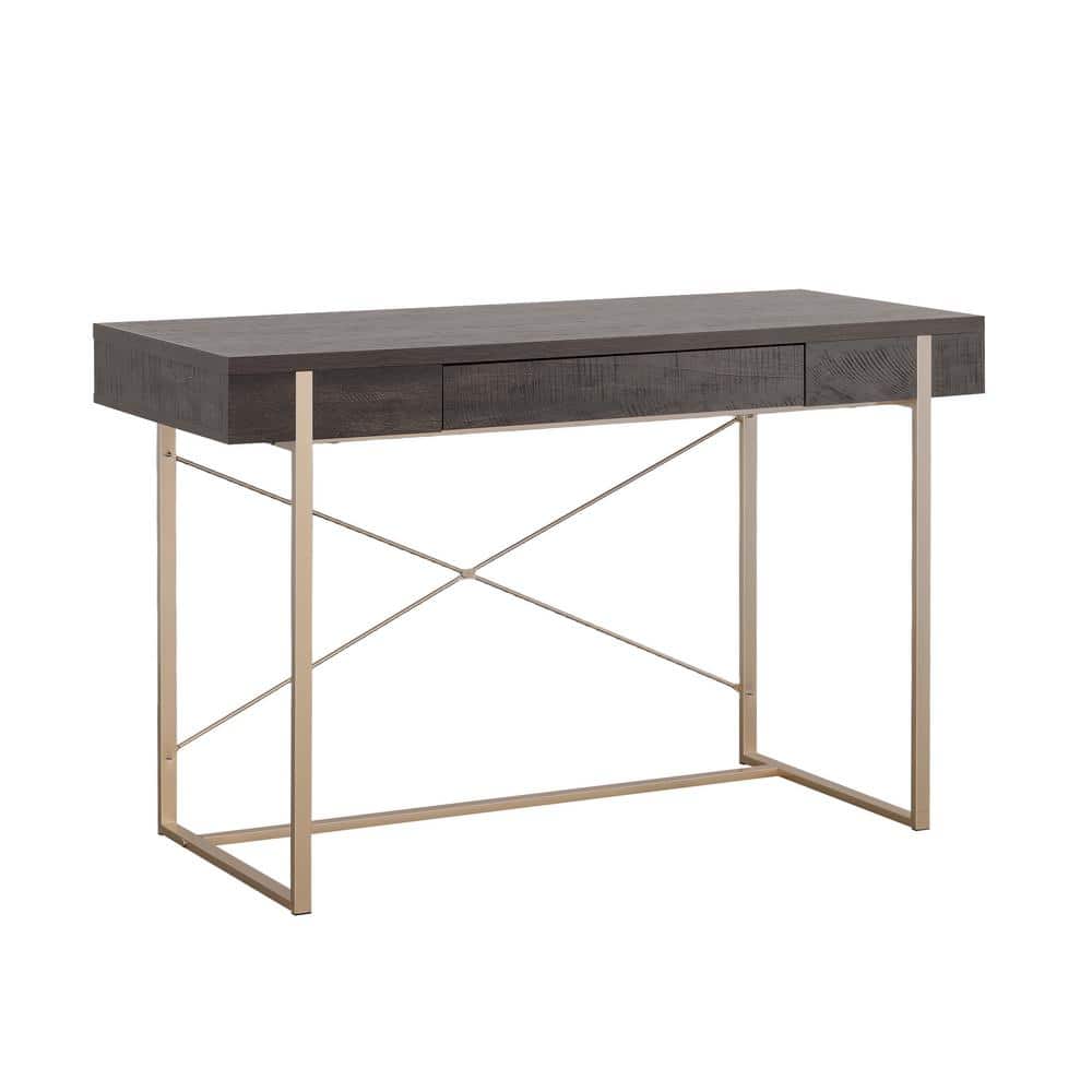 Blade Walnut Writing Desk with Gold Metal Frame and Drawer