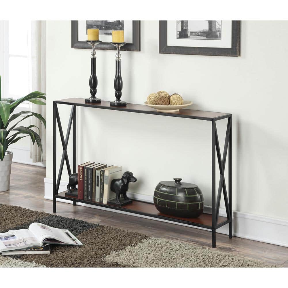 Tucson Modern Cherry & Black Console Table with Storage Shelf