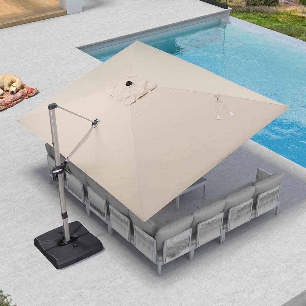 10 ft. x 13 ft. Outdoor Patio Umbrella Cantilever Umbrella Light Champagne Aluminum 360° Rotation in Beige price history on PriceWatchPro