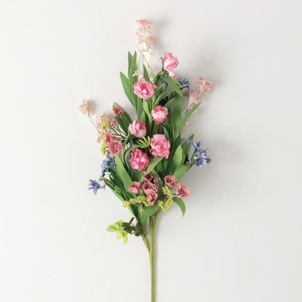SULLIVANS 29 in. Pink Indoor Artificial Silk Mixed Spring Florals Spray