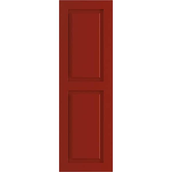 Ekena Millwork 15 in. x 45 in. Raised Panel True Fit PVC Two Equal Shutters Pair in Fire Red