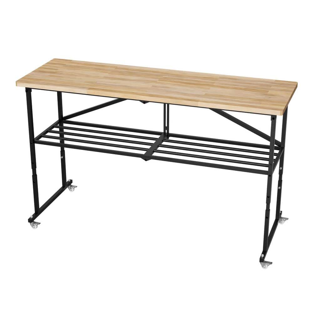 Metal Outdoor Dining Table, Portable Wood-Top Utility Table w Metal Outdoor Dining Table, Portable Wood-Top Utility Table w