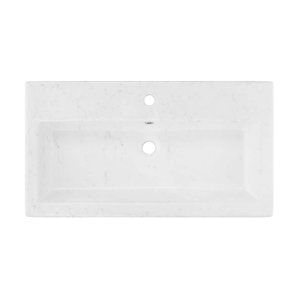 Voltaire Wide Rectangle Ceramic Vessel Sink in Static Marble