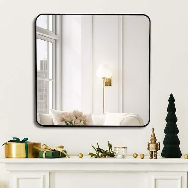 Black 36 in. W x 36 in. H Small Square Framed Decorative Wall Mount Bathroom Vanity Mirror