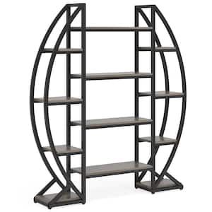 Eulas 69.48 in. Tall Gray Wood Triple Wide 12-Shelf Etagere Bookcase, Industrial Bookshelf with Storage for Living Room