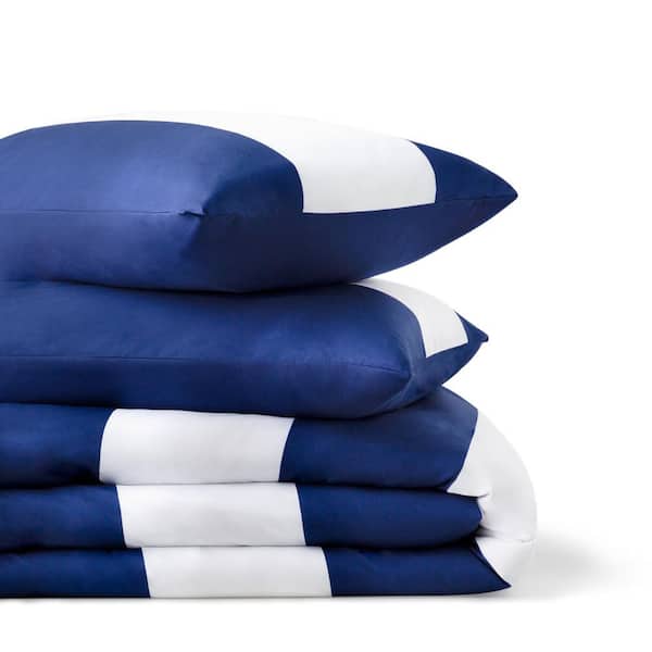 3-Piece Navy Blue/White Stripe All Season Microfiber Comforter Set, Hypoallergenic Microfiber Comforter Set