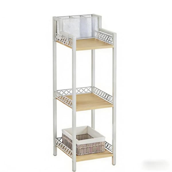 Floor Mount 3-Tier Vintage Cosmetic Storage Organizer, Freestanding Slim Corner Shelf for Vanity, in White