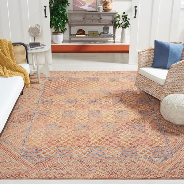 Aspen Gold/Pink 9 ft. x 12 ft. Chevron Border Area Rug