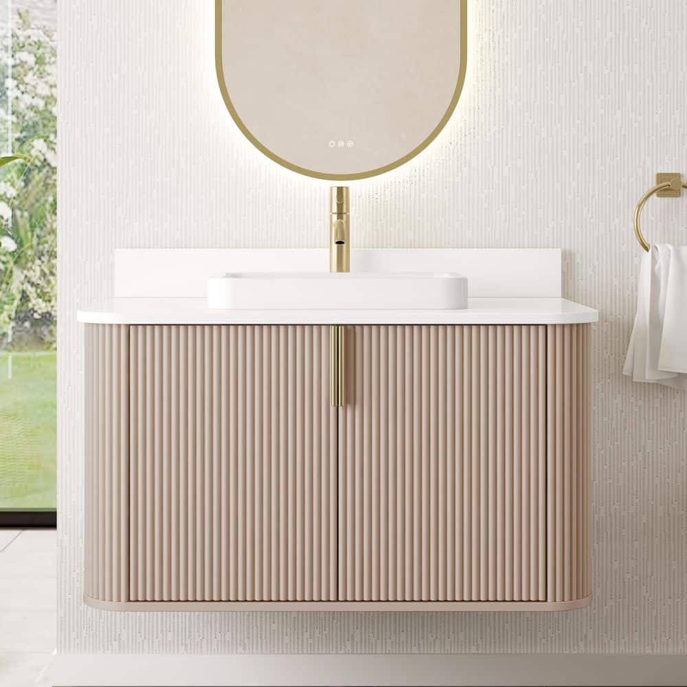 Miravaux 36 in. Single Sink Flaxen Beige Bath Vanity with Engineered White 