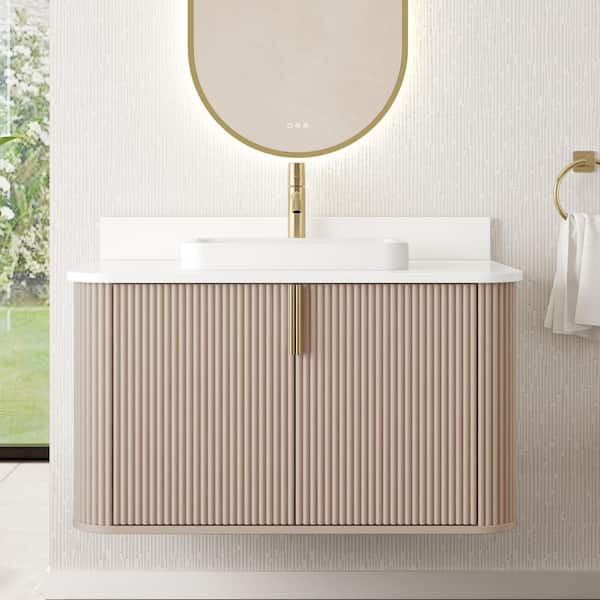 Miravaux 36 in. Single Sink Flaxen Beige Bath Vanity with Engineered White Top (Assembled)
