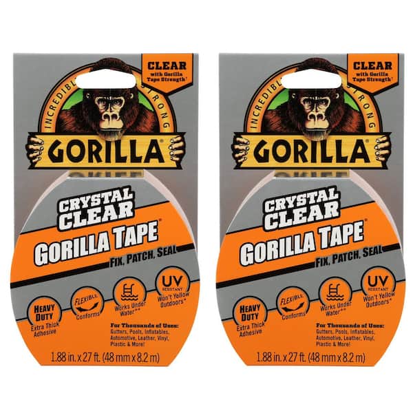 Gorilla Tape Clear, Crystal Clear Duct Tape Pack of 2 1.88" x 9 yd 