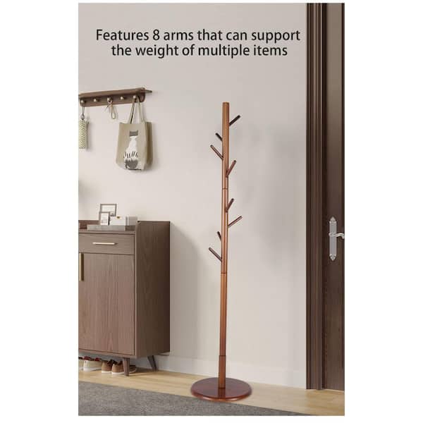 Aoibox 68.1 in. H Brown Entryway 8-Hooks Freestanding Beech Coat Rack Stand  Hall Tree, 3-Adjustable Height HDDB965 - The Home Depot