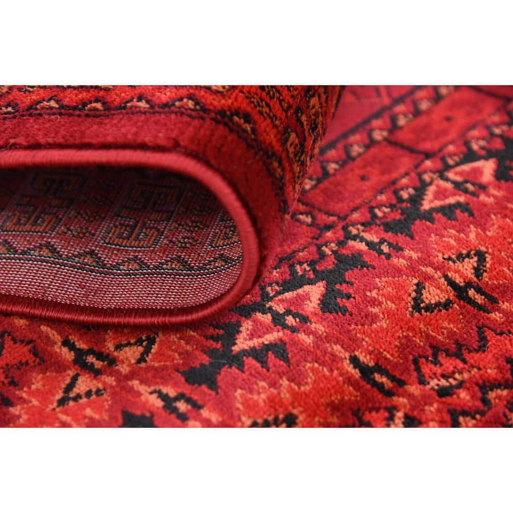 Handmade 4' x 6' Rectangular Red Synthetic Easy-Care Stain-Resistant Rug