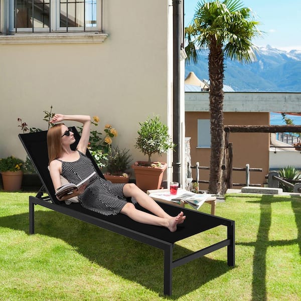 black aluminum outdoor chaise lounge