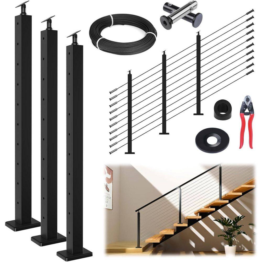 10-15 ft. Stainless Steel Modular Black Cable Railing Kit, Cable Railing System for Stairs Length Adjustable Easy DIY price history on PriceWatchPro