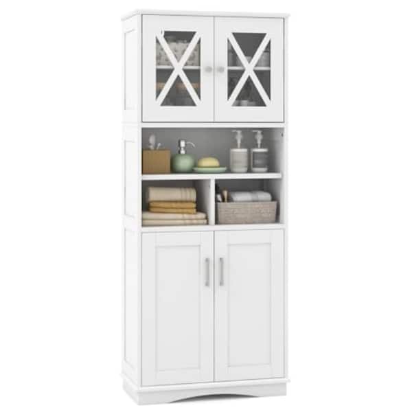 Tall Storage Cabinet, Acrylic Doors with Open Cubes, Freestanding Floor Organizer