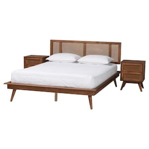 Nura 3-Piece Walnut Brown Wood King Bedroom Set