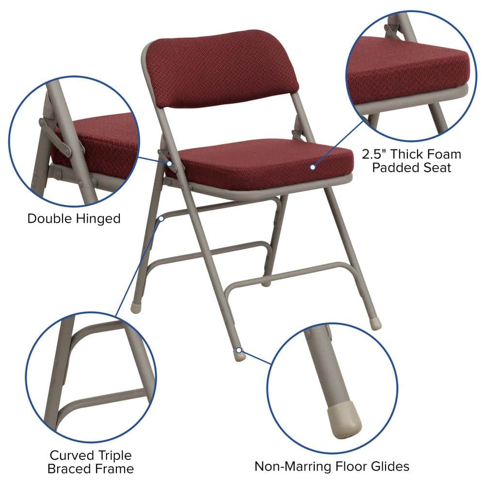 Hercules Series Burgundy Fabric Metal Folding Chair with Adjustable Height