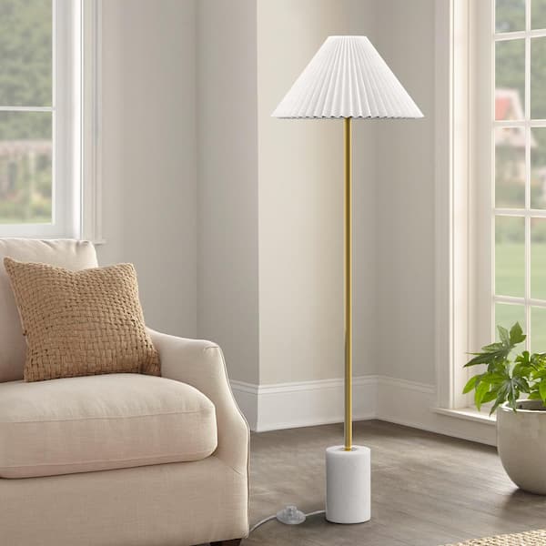 Alderston 64 in. White Marble Base Standard Floor Lamp with White Linen Lampshade.