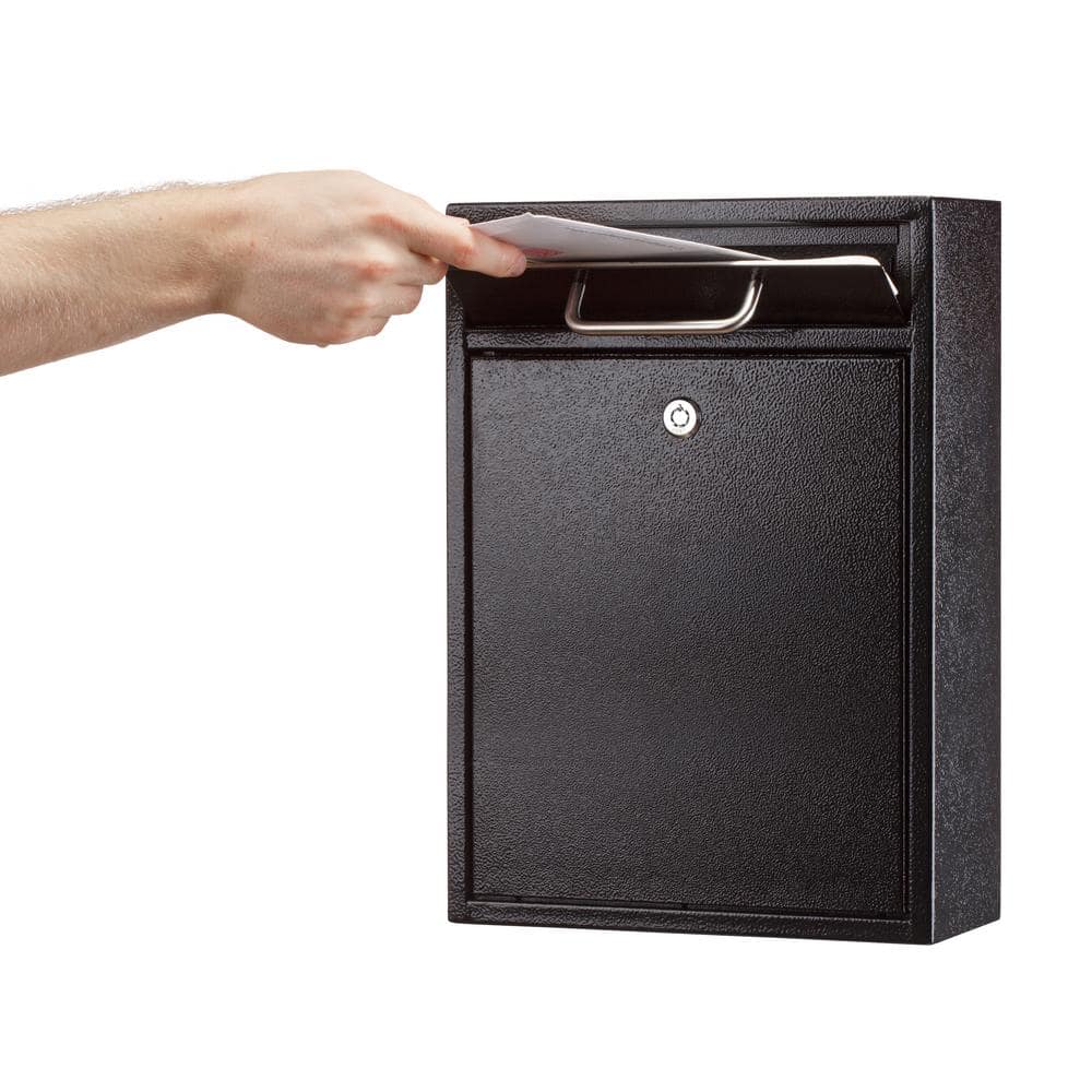 Black Heavy Gauge Steel Wall Mounted Lockable Collection Box