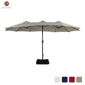 15 ft. Patio Market Umbrella Double-Sided Outdoor Patio Umbrella,UV Protection with Base and Solar LED Lights in Beige