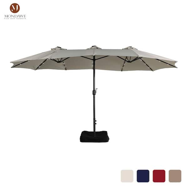 Mondawe 15 ft. Patio Market Umbrella Double-Sided Outdoor Patio Umbrella,UV Protection with Base and Solar LED Lights in Beige