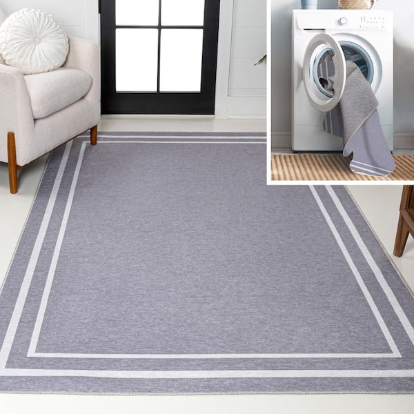 Sloane Classic 2-Stripe Gray/Cream 3 ft. x 5 ft. Border Washable Area Rug