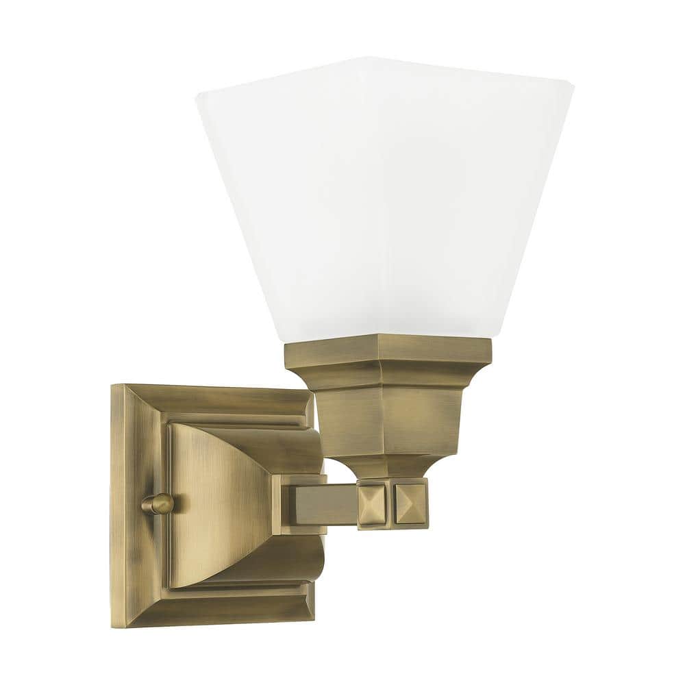 Antique Brass Wall Sconce with Satin Glass Shade
