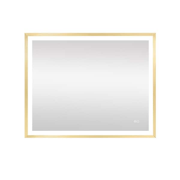 Unbranded 40 in. W x 32 in. H LED Rectangular Framed Wall Bathroom Vanity Mirror in Gold for Bathroom