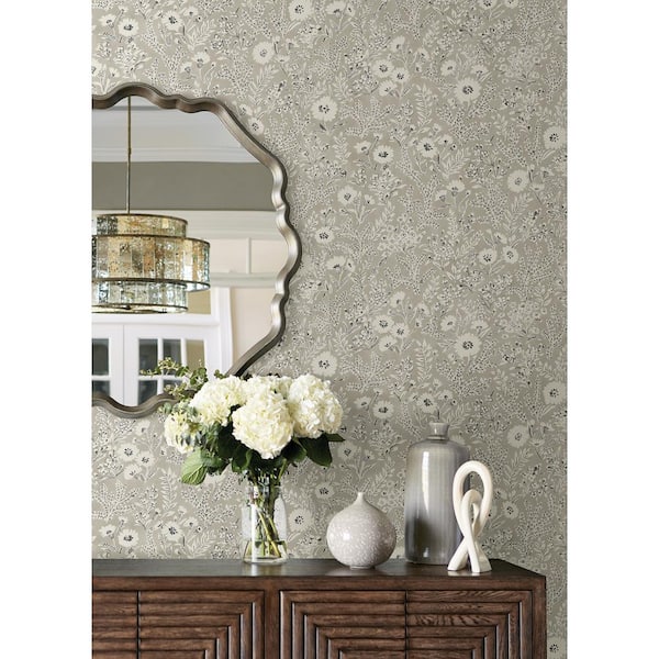 Agathon Taupe Floral Matte Pre-pasted Paper Wallpaper