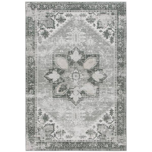 SAFAVIEH Tuscon Dark Sage/Ivory 5 ft. x 8 ft. Machine Washable Border Distressed Area Rug