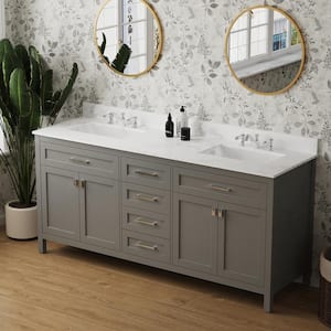 22.39 in. W x 72.59 in. D x 40.7 in. H Single Sink Freestanding Bath Vanity in Grey with White Engineered Stone Top