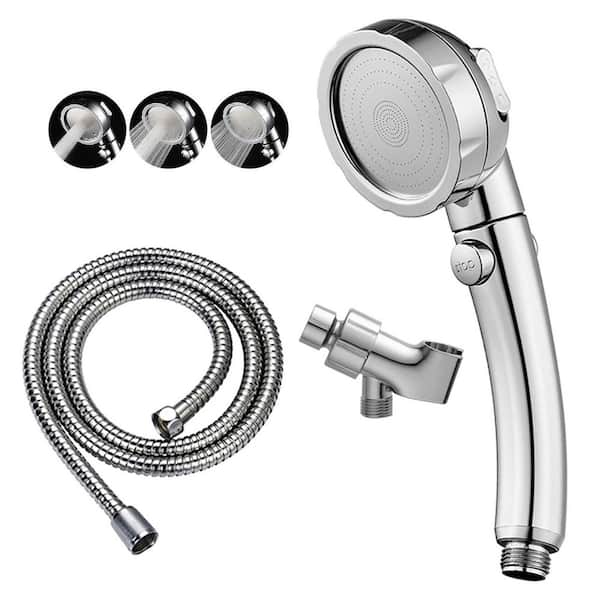 3-Piece Silver Hand Shower Set with Head, Adjustable Bracket, Hose and Mounting Hardware, 3 Spray Modes Shower Wand