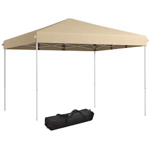 13 ft. x 13 ft. Beige Pop Up Canopy Height Adjustable with Wheeled Carry Bag