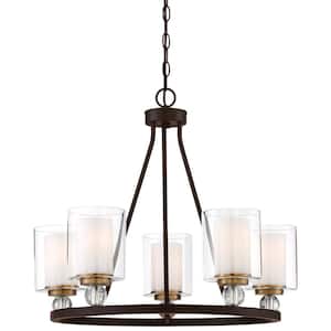 Studio 5 5-light Painted Bronze with Natural Brushed Brass Modern Chandelier for Dining Room