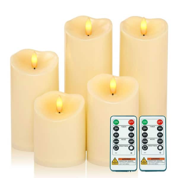 Dark Ivory Battery Powered Unscented Plastic Flameless Candles with Remote 5-Pack