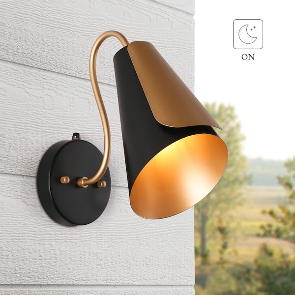 LNC Modern 11 in. 1-Light Black Dusk to Dawn Outdoor Hardwired Wall Lantern Scone with No Bulbs Included