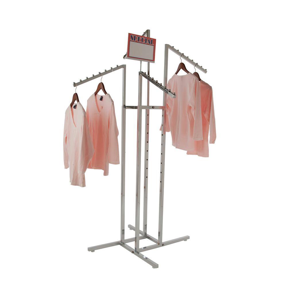 Chrome Adjustable 4-Way Clothing Rack with Slant Arms