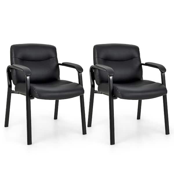 Black (Set of 2) Waiting Room Chair No Wheels w/ Padded Armrests Faux Leather Guest Chair for Meeting