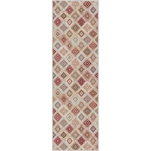 Ivory 2 ft. 3 in. x 7 ft. 3 in. Runner Flat-Weave Kings Court Richard Tribal Diamond Pattern Area Rug